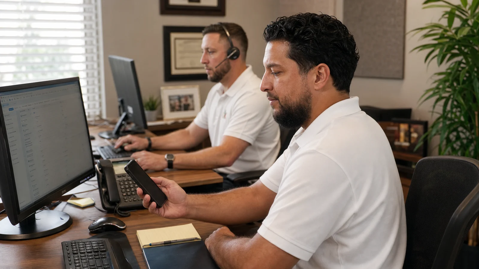Jarrod Wentworth and Eric Friedman managing an after-hours intake follow-up
